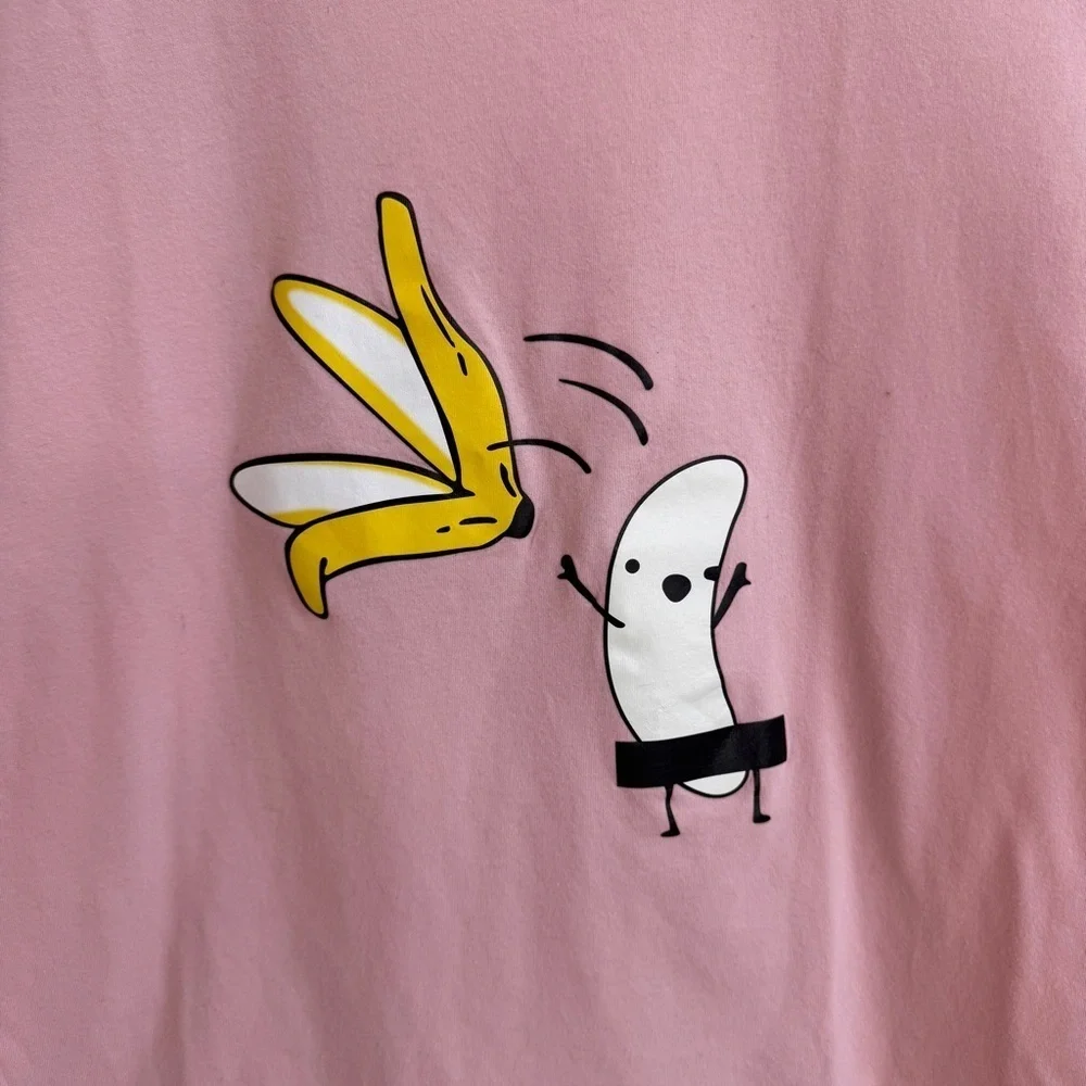 Pink Short Sleeve Funny Banana Graphic Tee Womens Size M